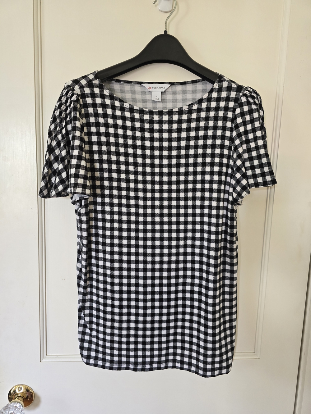 Liz Claiborne Black and White Gingham Blouse LARGE